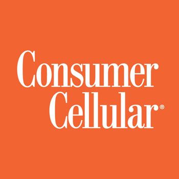 consumer cellular logo white text on orange background